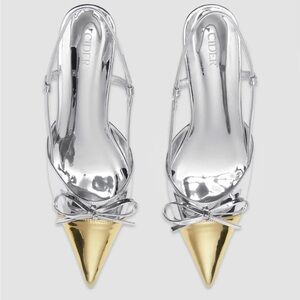 Cider Silver and Gold Pointed Toe Kitten Heels